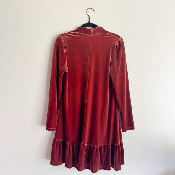 Taylor Rust Red Orange Velvet Long Sleeve Trapeze Mini Dress - Size 10 - Picture 8 of 10
